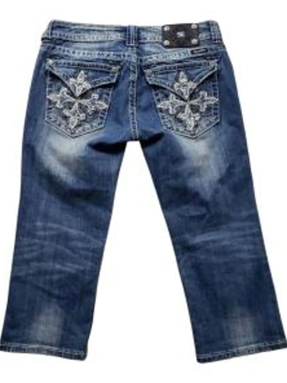NWT MISS ME Crops Stylish Blue Crapri Jeans With Embellishments Size 26